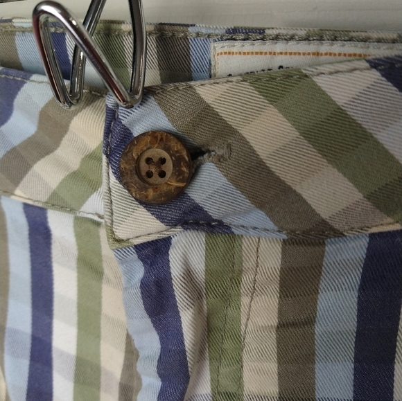 $ Olde school men blue green white stripe shorts.Zip flat front. Size 42 - Picture 4 of 14